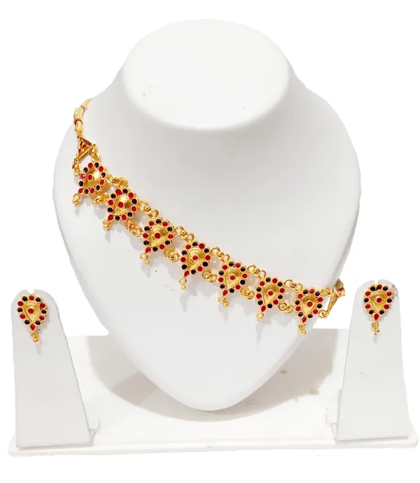 Assamese_Traditional_Gold_Plated_Red_Black_Colour_Combo_Jewellery_Set_For_Women